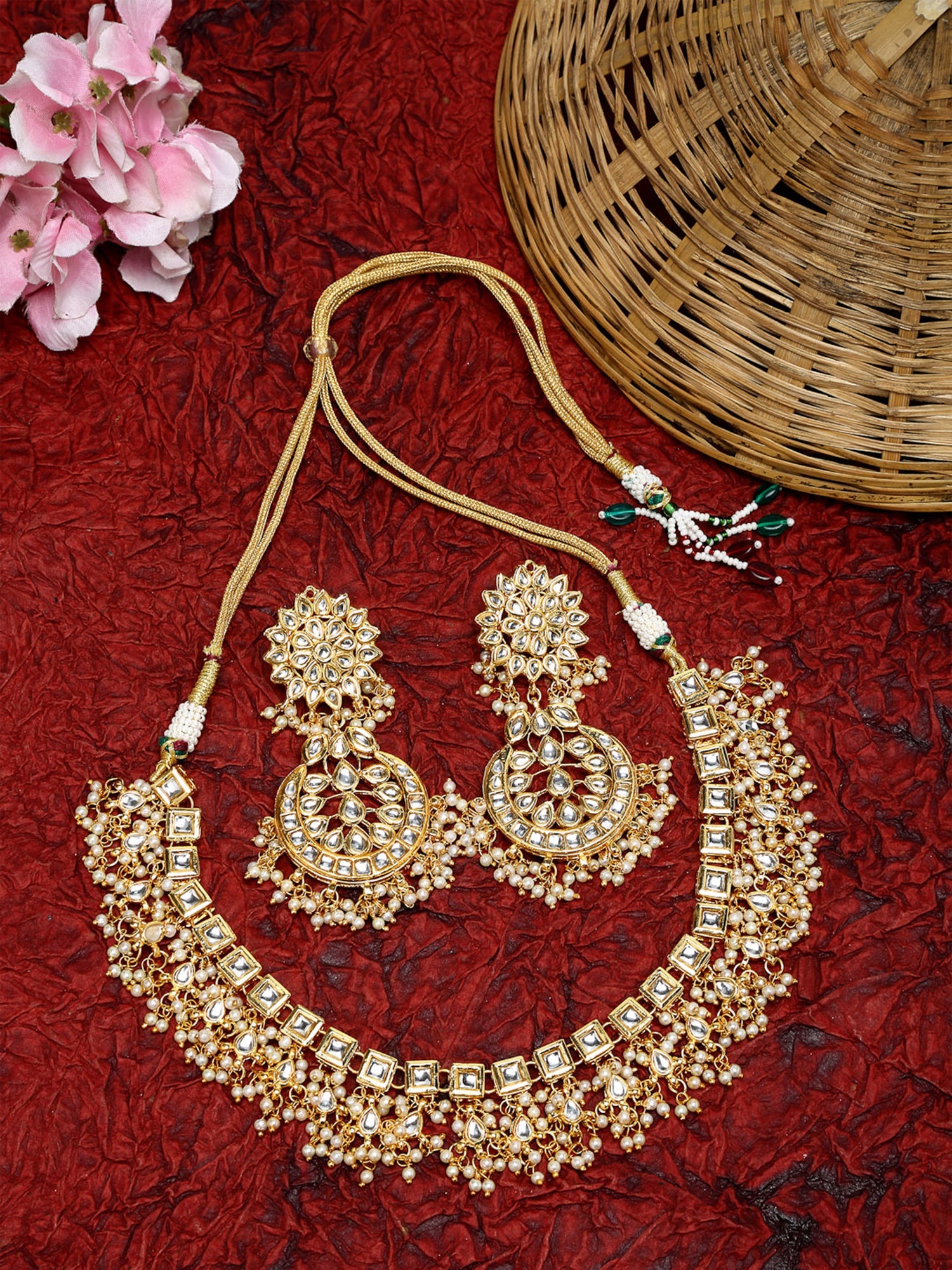 Stone Kundan Choker With Studs - Ruby Raang - Distacart