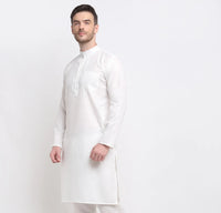 Thumbnail for Kalyum Men's Cotton Blend White Straight Long Kurta - Distacart