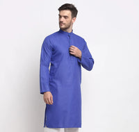 Thumbnail for Kalyum Men's Cotton Blend Royal Blue Straight Long Kurta - Distacart