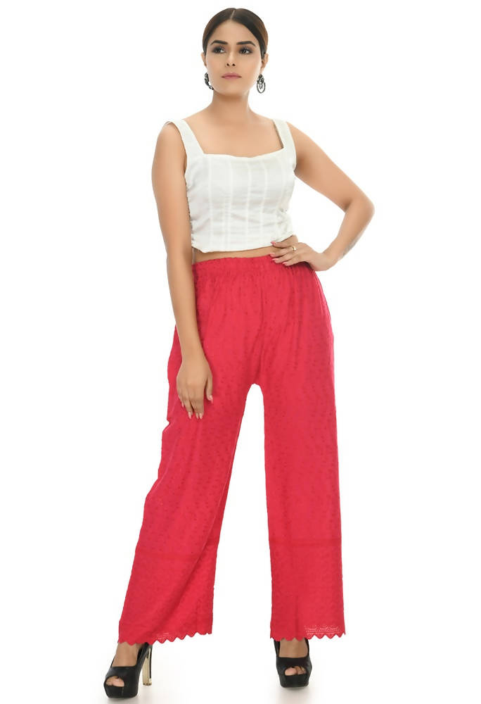 Mominos Fashion Moeza Reyon Cotton Magenta Color Chikan Work Palazzo