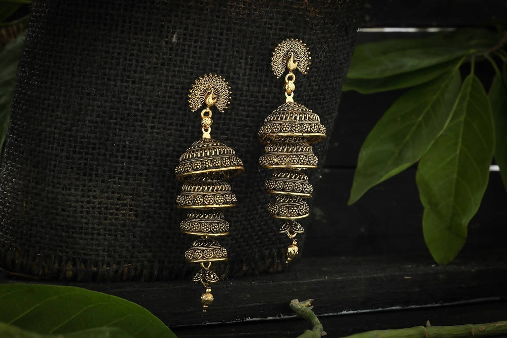 Mominos Fashion Johar Kamal Peacock Design Golden Colour Earrings - Distacart