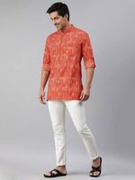 Thumbnail for Janasya Men Orange & White Striped Kurta - Distacart
