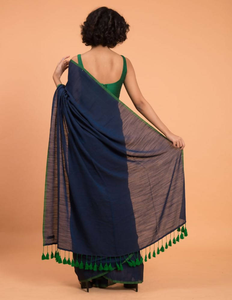 Suta Blue Green Solid Cotton Blend Saree - Distacart