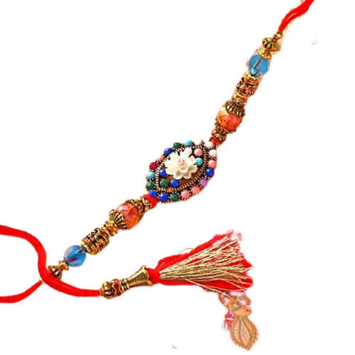 Floral Blue Beads Rakhi