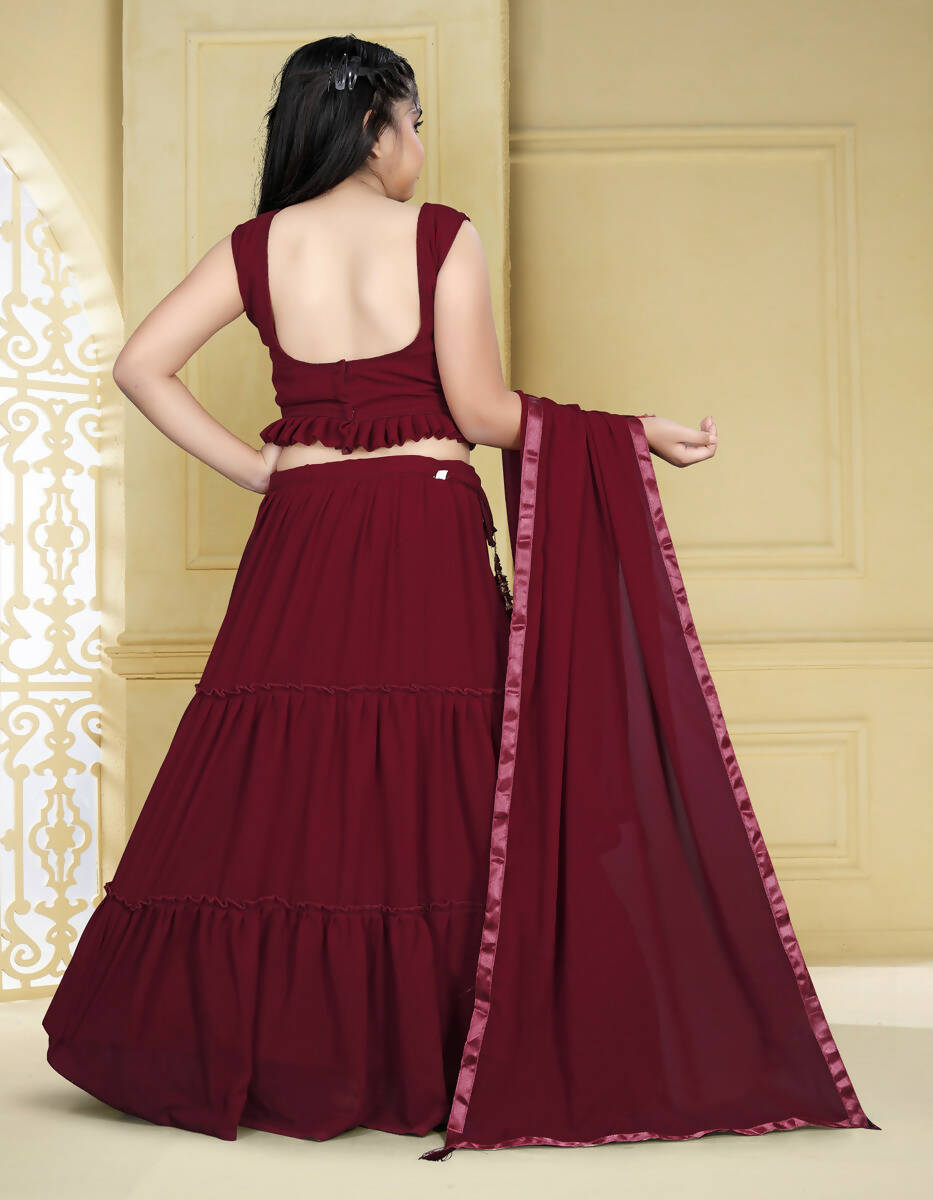 Wedding Designer Maroon Georgette Kidswear Lehenga - Aaradhna - Distacart