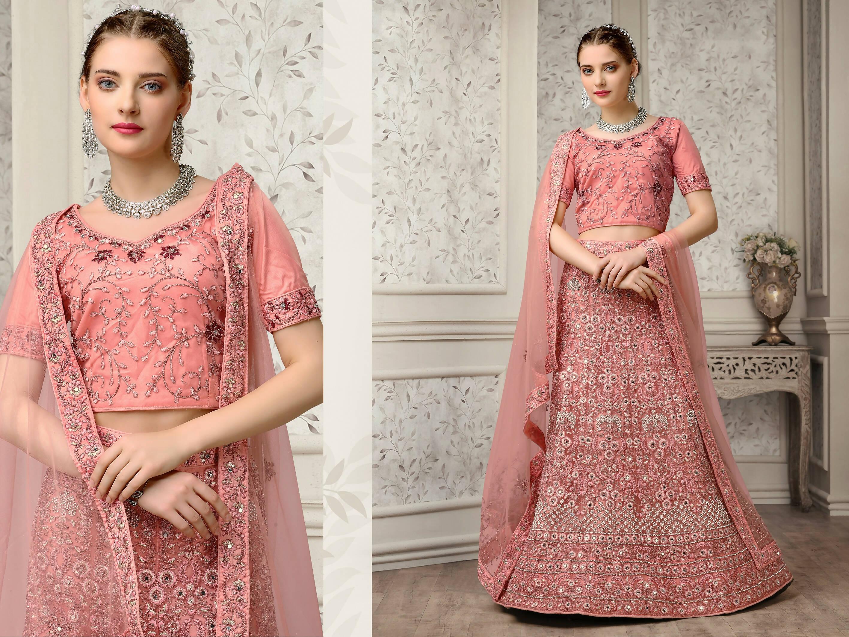 Pink Net Fancy Zari Embroidered work Lehenga Choli with Dupatta - Heer - Distacart