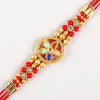 Flower Design Kundan Rakhi and Kaju Rolls Box - Distacart