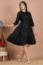 Thumbnail for House of RP Women's Black Cotton Solid Tiered Dress - Distacart
