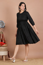 Thumbnail for House of RP Women's Black Cotton Solid Tiered Dress - Distacart