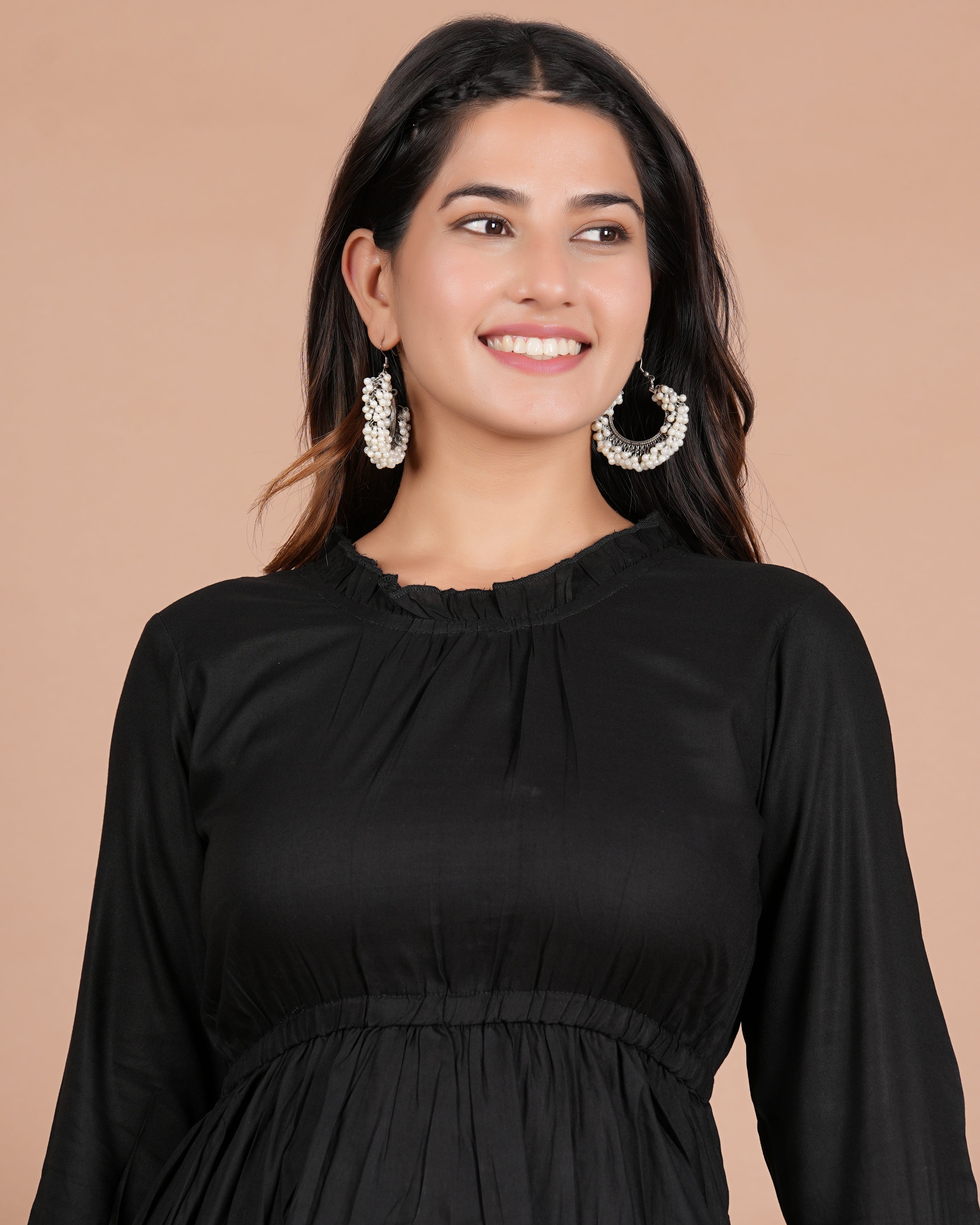House of RP Women's Black Cotton Solid Tiered Dress - Distacart