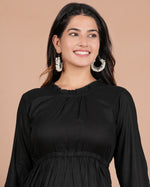 Thumbnail for House of RP Women's Black Cotton Solid Tiered Dress - Distacart