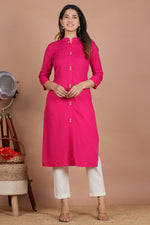 Thumbnail for House of RP Women's Pink Rayon Solid Frontslit Kurta - Distacart