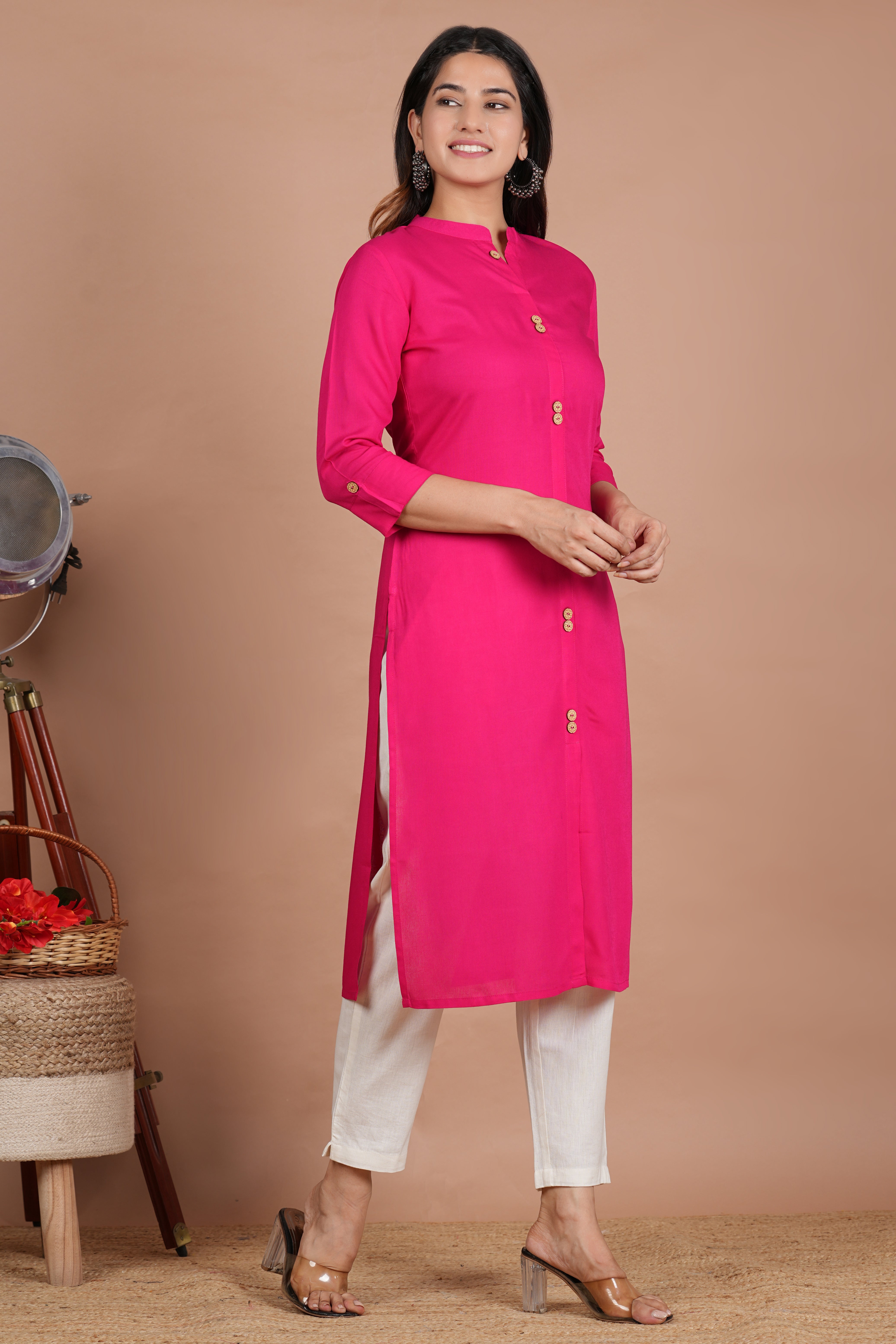 House of RP Women's Pink Rayon Solid Frontslit Kurta - Distacart