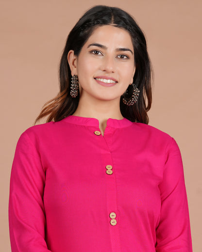 House of RP Women's Pink Rayon Solid Frontslit Kurta - Distacart