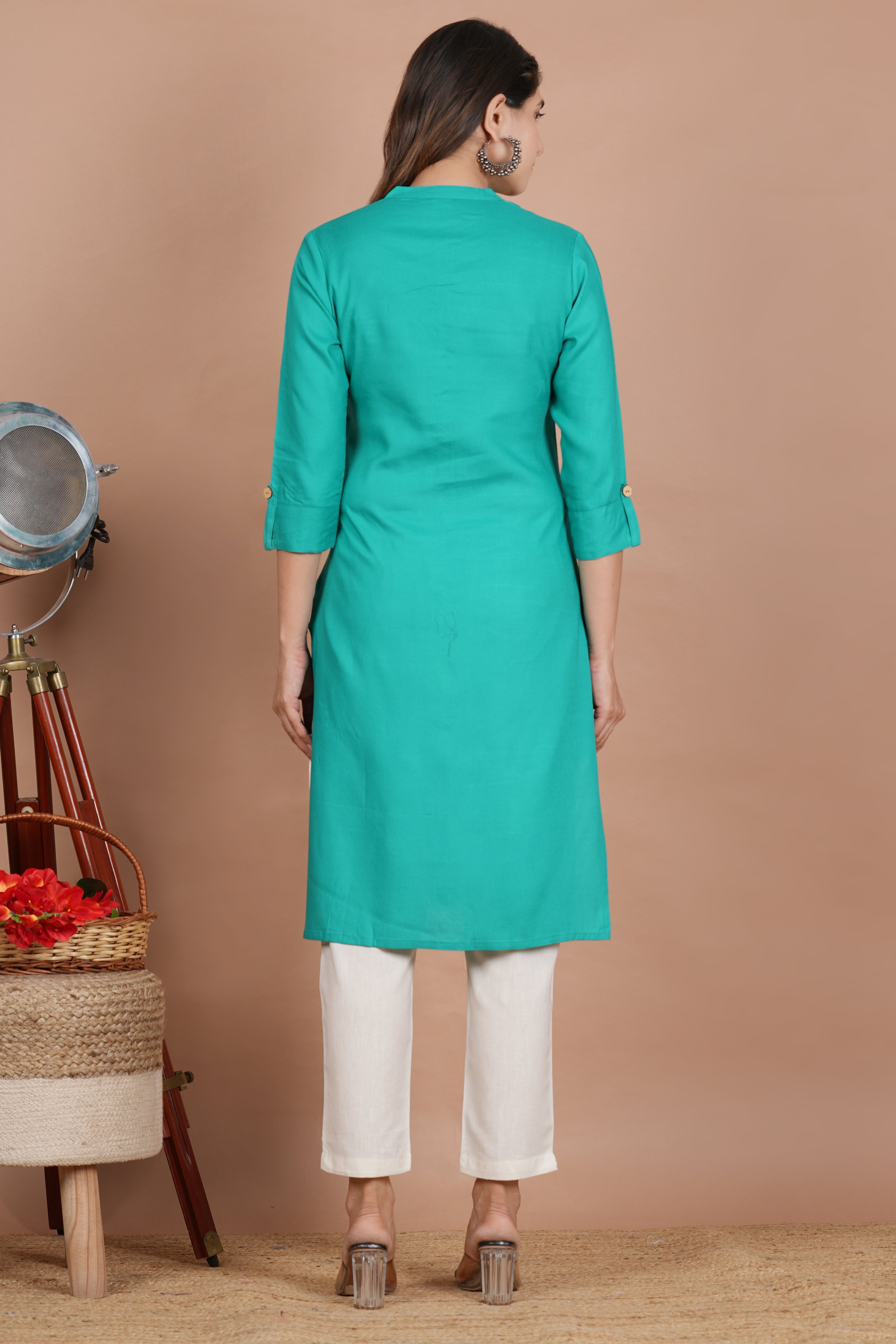 House of RP Women's Trquoise Rayon Solid Frontslit Kurta - Distacart