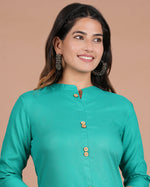 Thumbnail for House of RP Women's Trquoise Rayon Solid Frontslit Kurta - Distacart