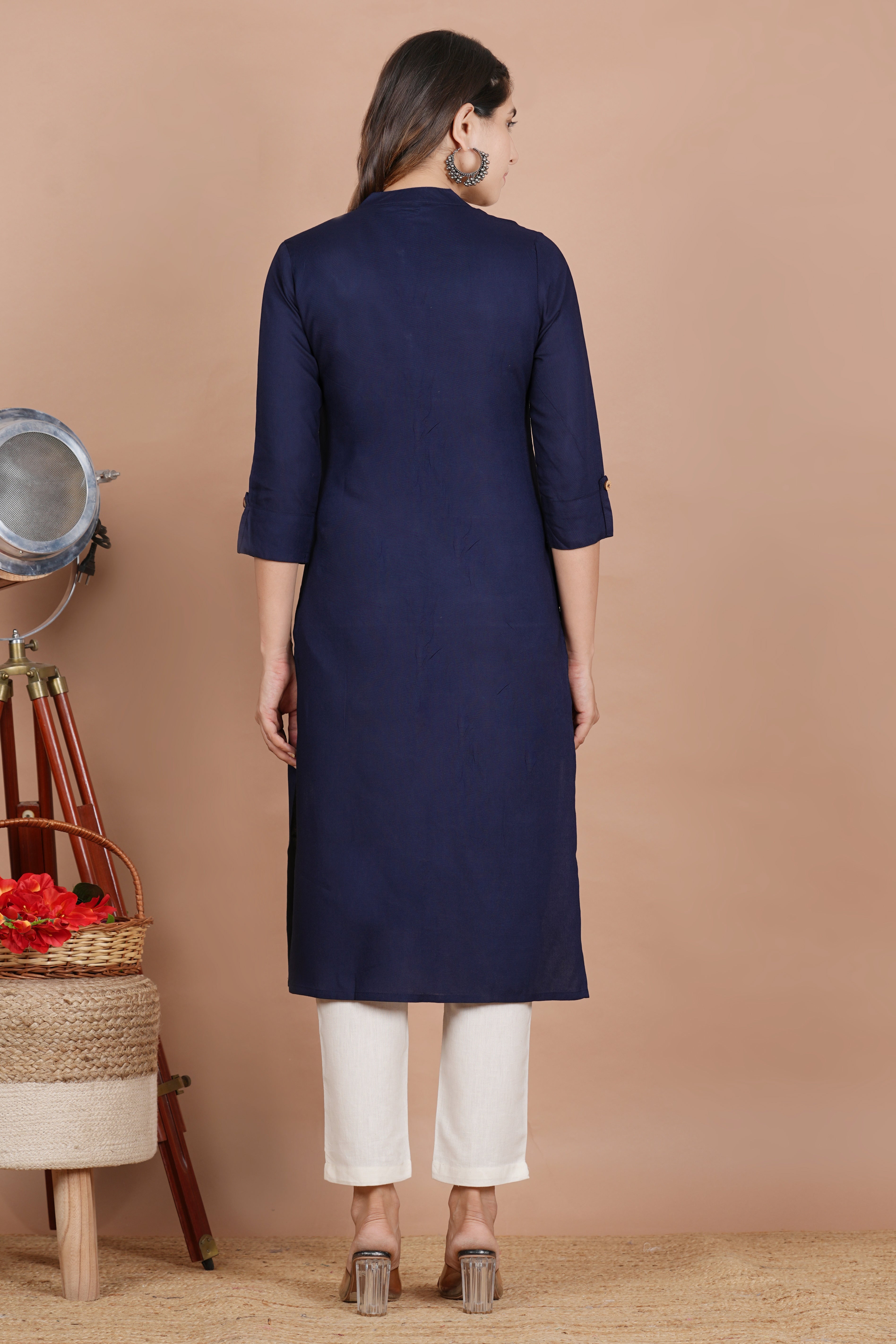 House of RP Women's Blue Rayon Solid Frontslit Kurta - Distacart