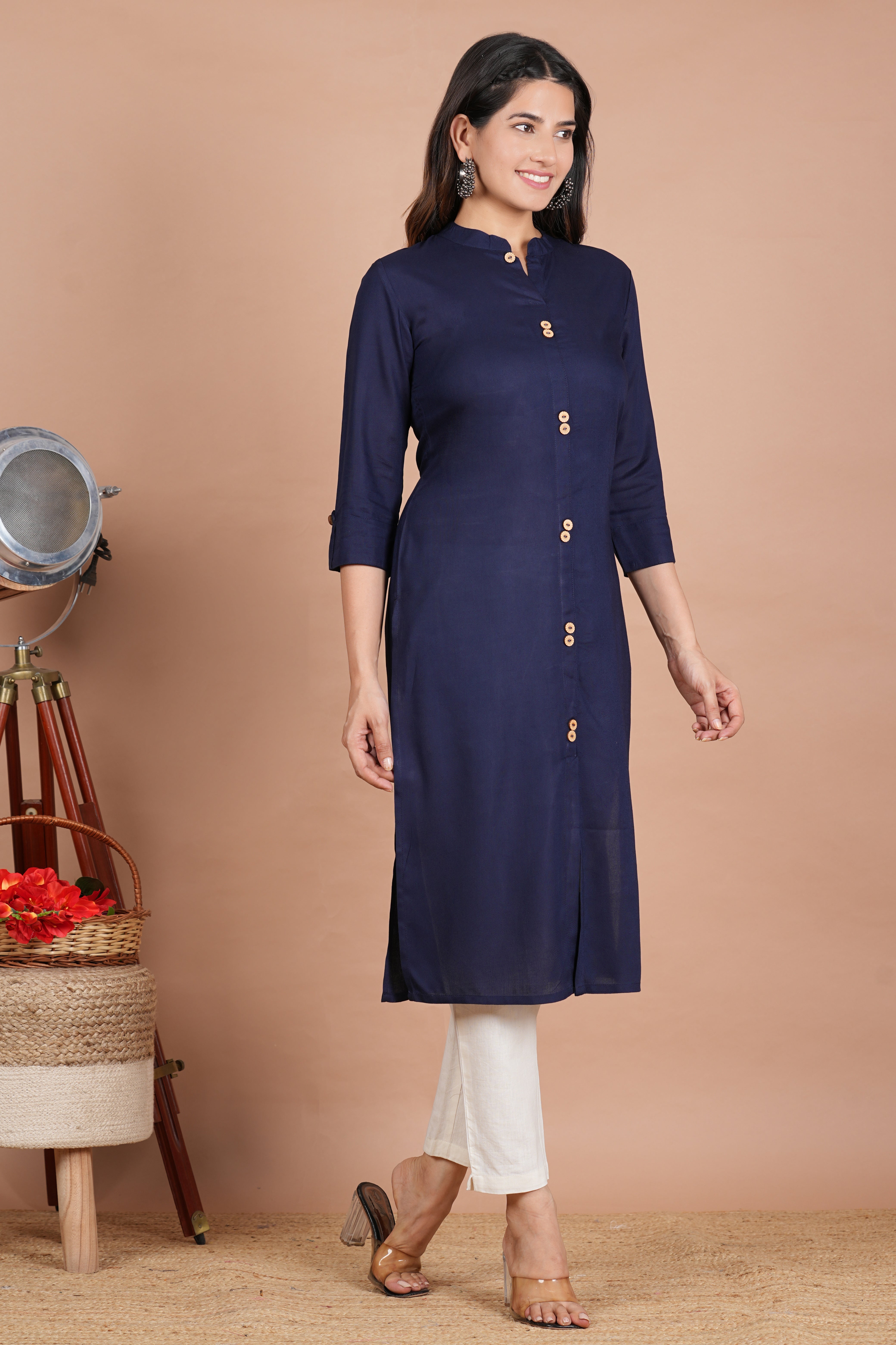 House of RP Women's Blue Rayon Solid Frontslit Kurta - Distacart