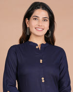 Thumbnail for House of RP Women's Blue Rayon Solid Frontslit Kurta - Distacart