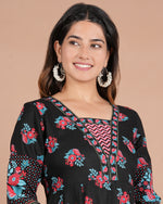 Thumbnail for House of RP Women's Black Floral Cotton Kurta, Pant Set - Distacart