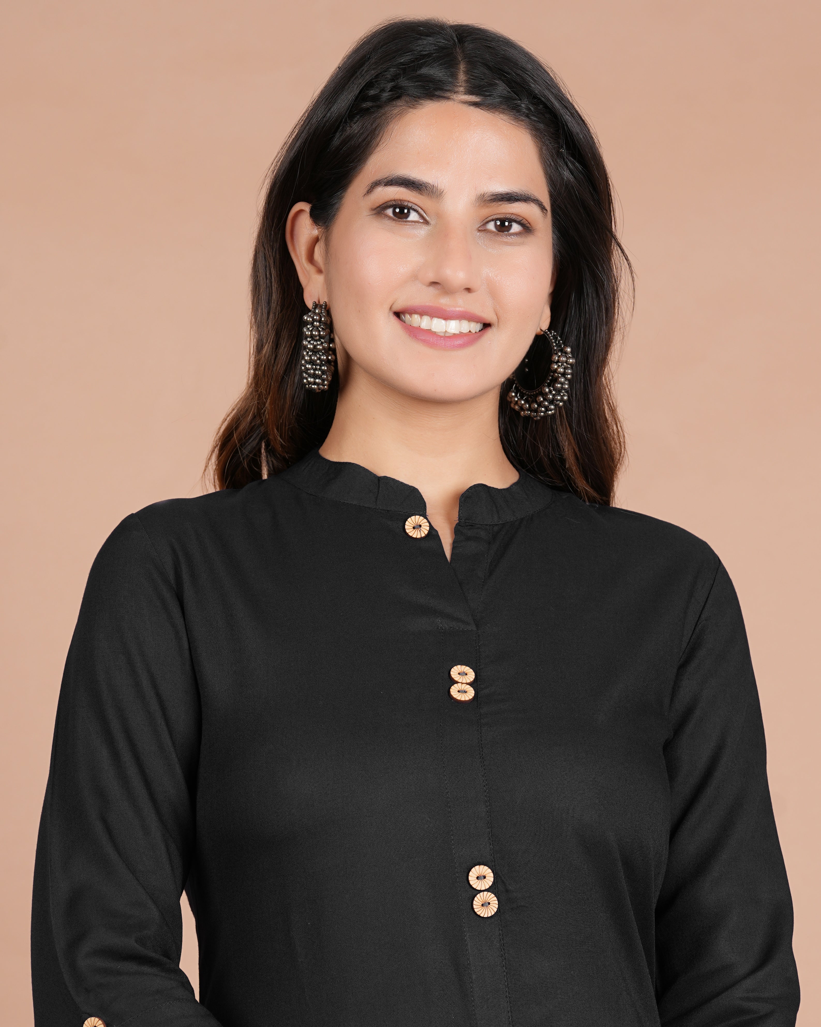 House of RP Women's Black Rayon Solid Frontslit Kurta - Distacart