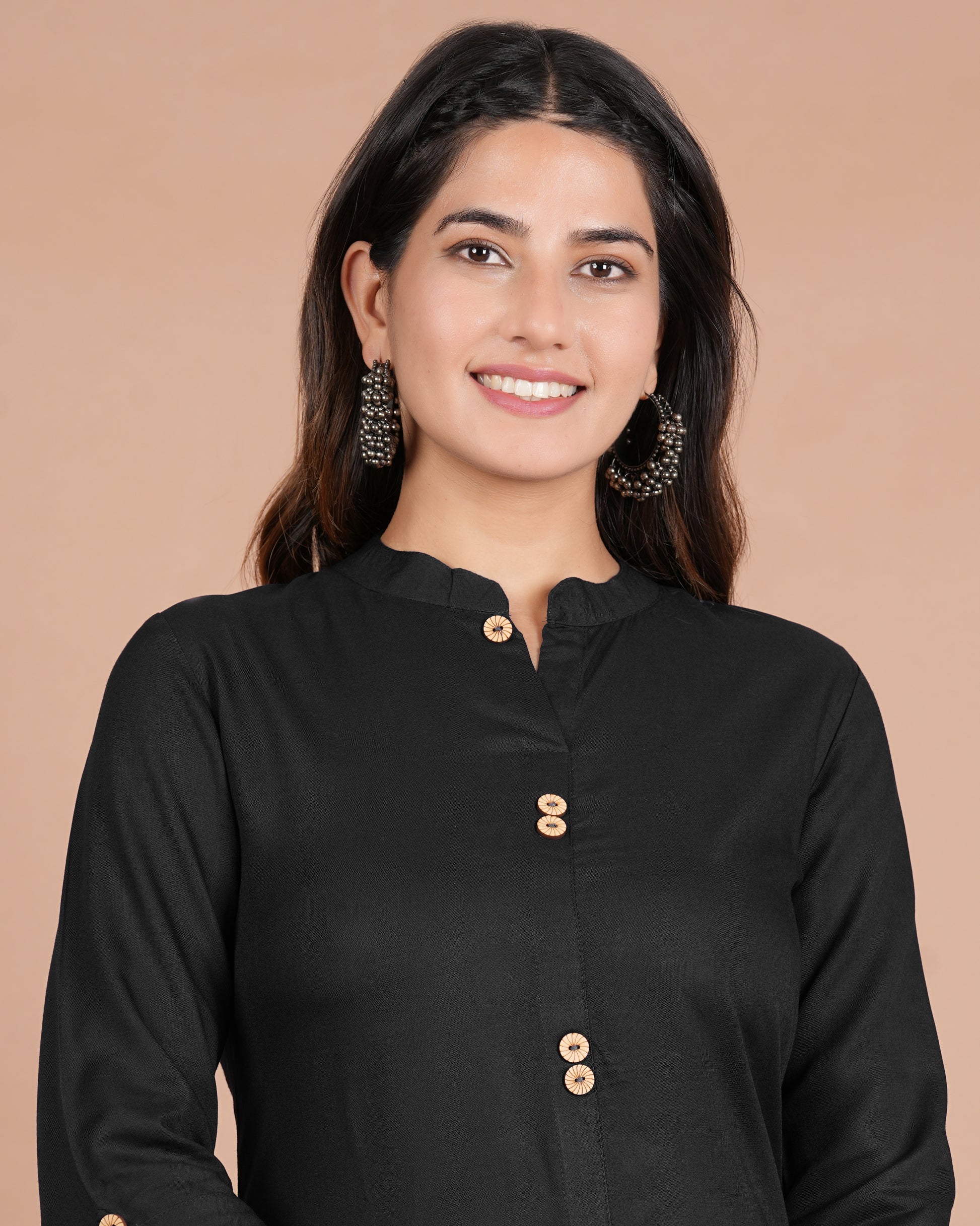 House of RP Women's Black Rayon Solid Frontslit Kurta - Distacart