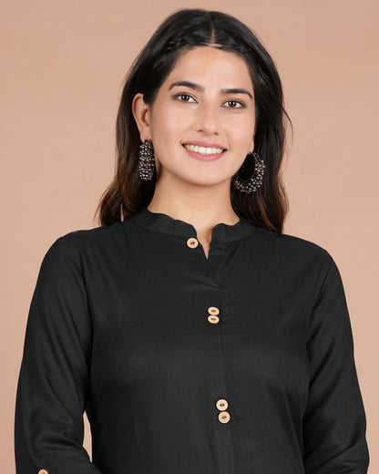 House of RP Women's Black Rayon Solid Frontslit Kurta - Distacart