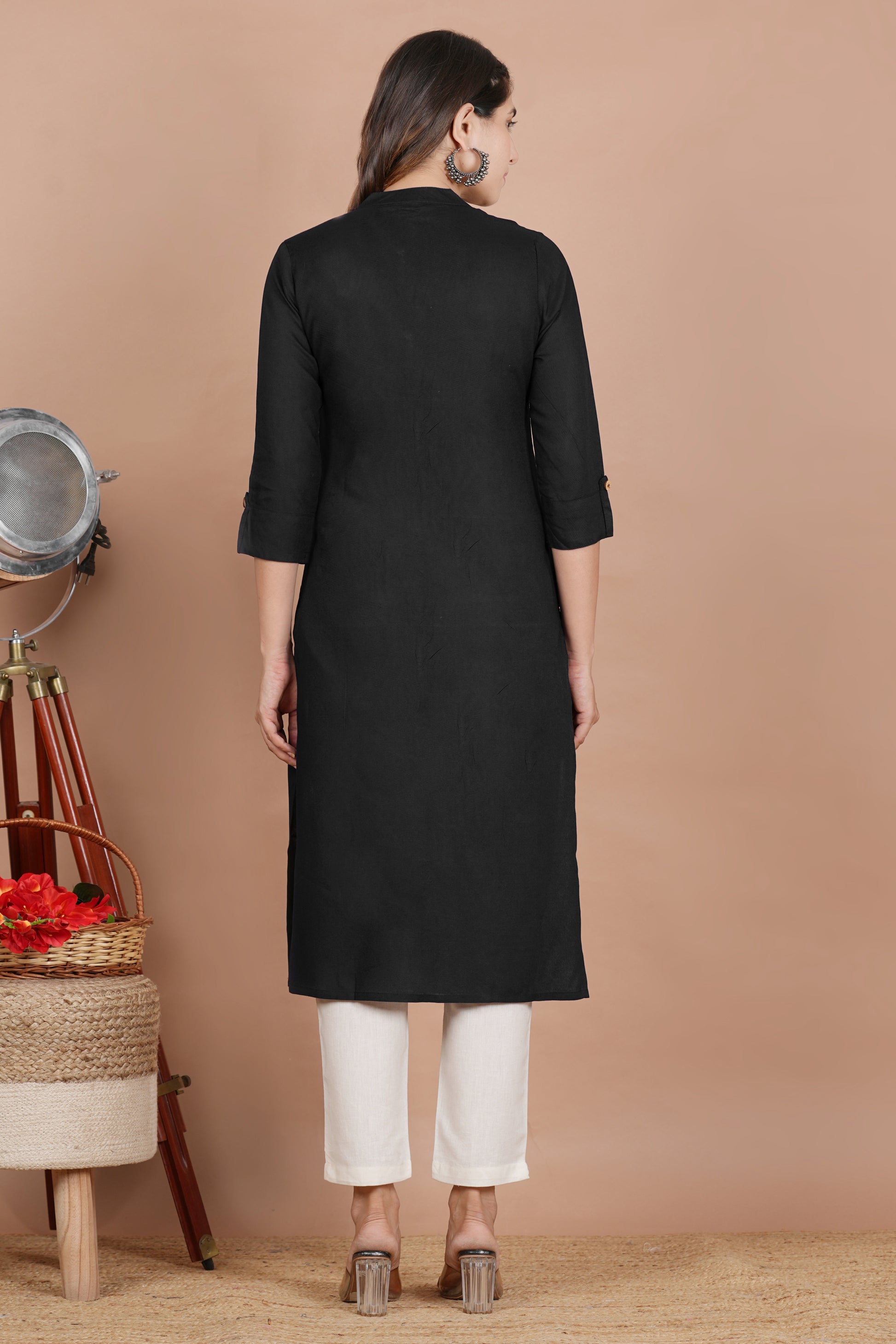 House of RP Women's Black Rayon Solid Frontslit Kurta - Distacart