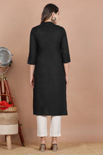 Thumbnail for House of RP Women's Black Rayon Solid Frontslit Kurta - Distacart