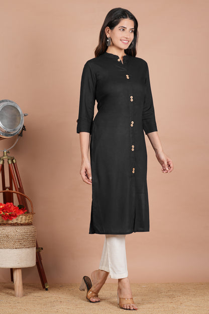 House of RP Women's Black Rayon Solid Frontslit Kurta - Distacart