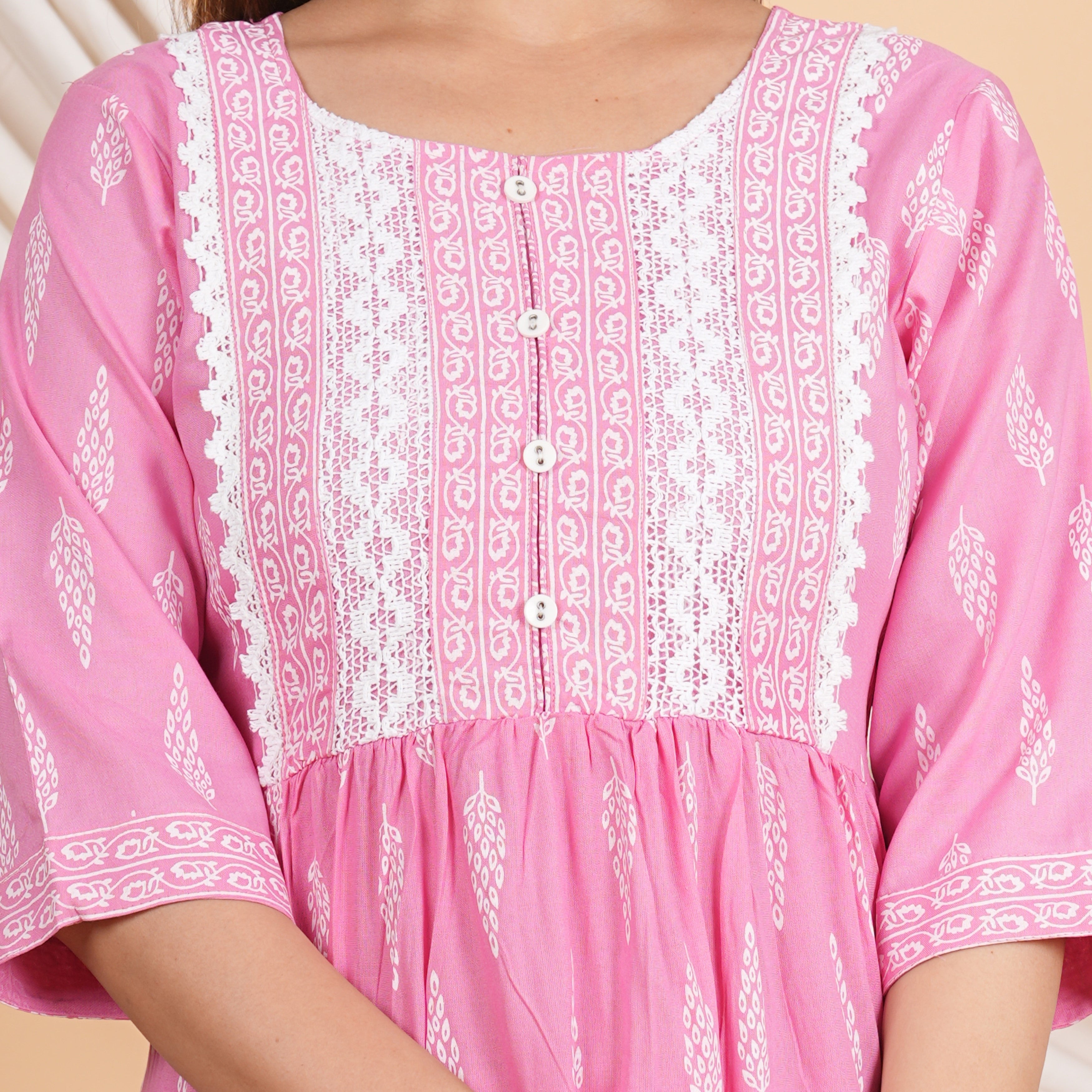 House of RP Women Pink Rayon Naira Cut Emboridered & Printed Kurta & Pant Set - Distacart