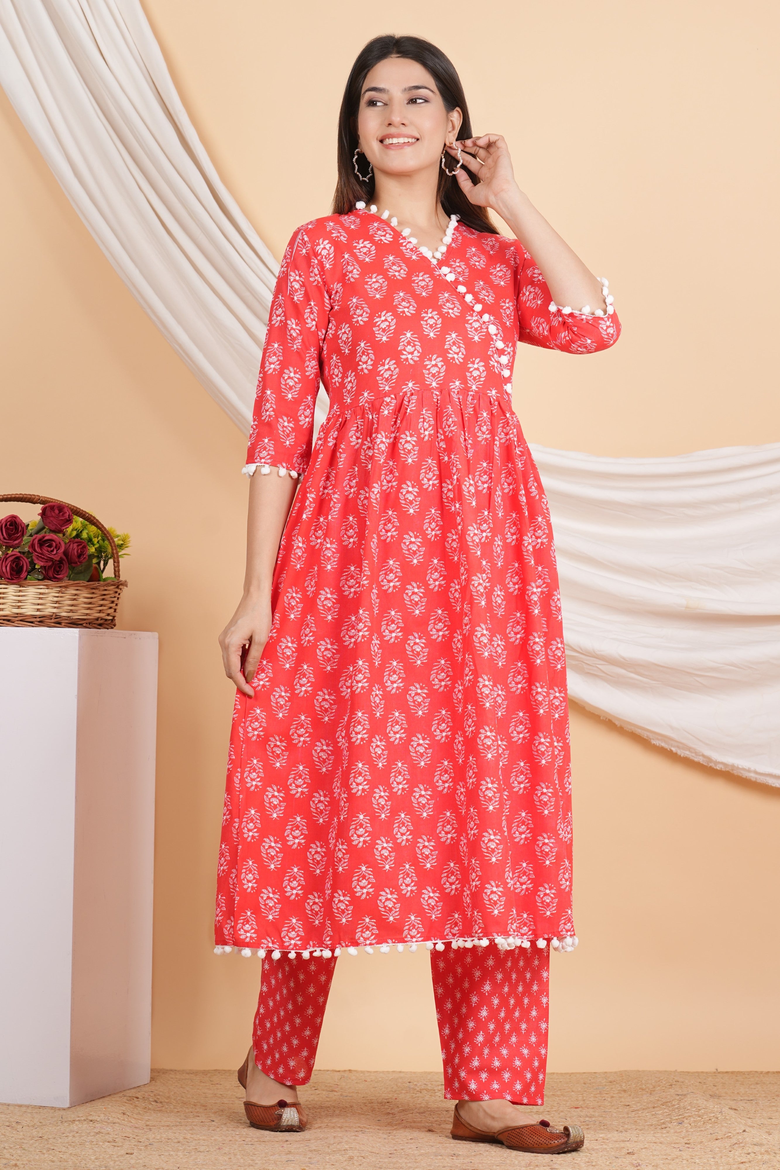 House of RP Women Red Rayon Embroidered Kurta, Pant & Dupatta Set - Distacart