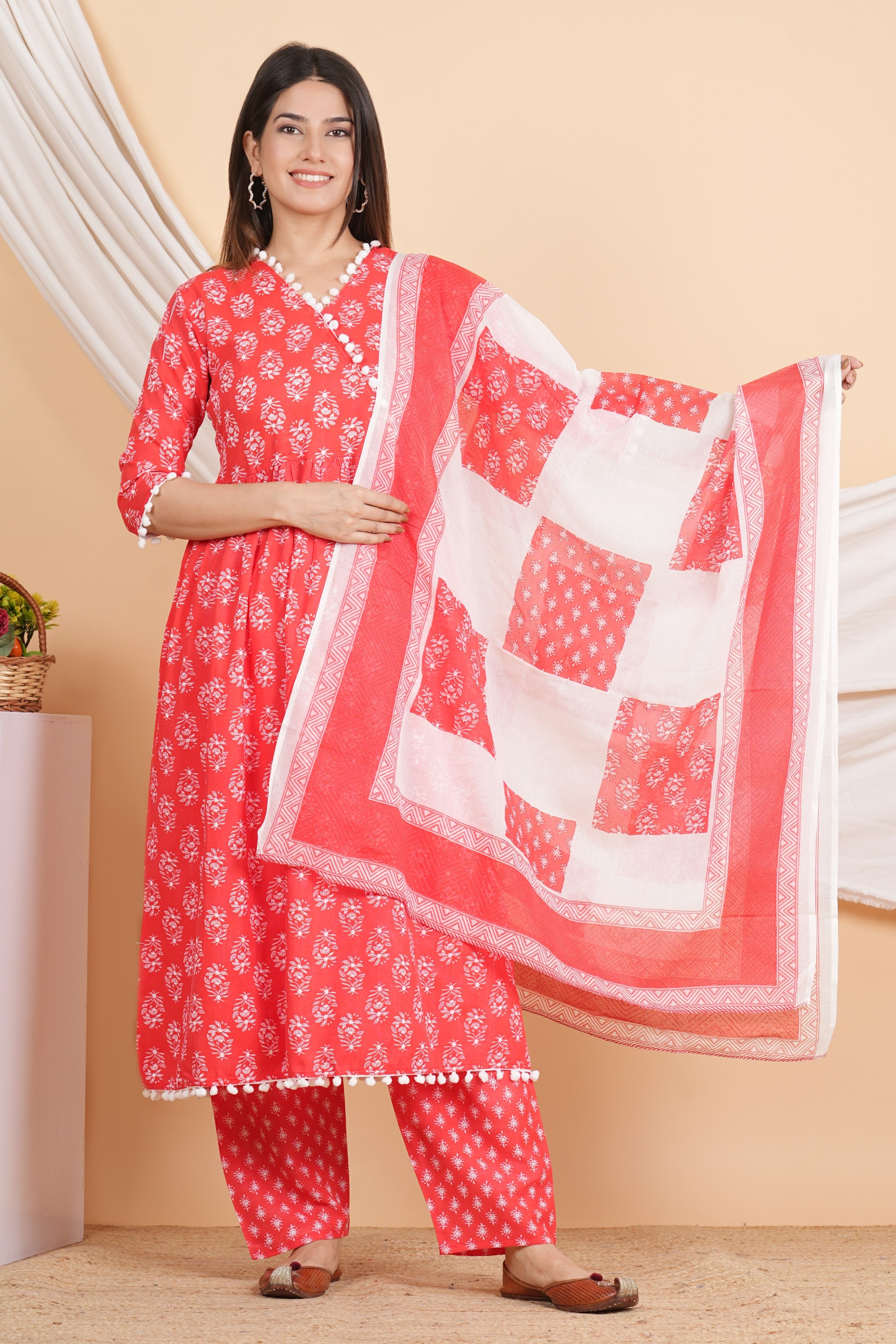 House of RP Women Red Rayon Embroidered Kurta, Pant & Dupatta Set - Distacart