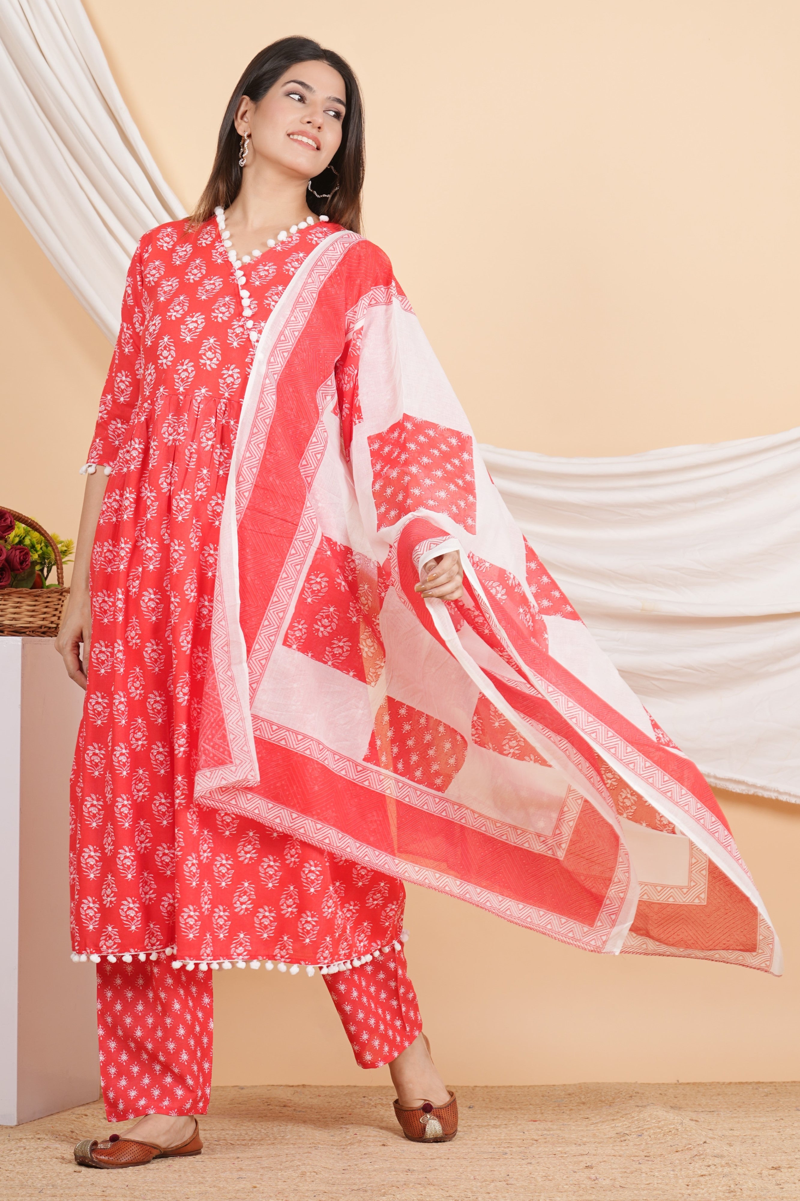 House of RP Women Red Rayon Embroidered Kurta, Pant & Dupatta Set - Distacart