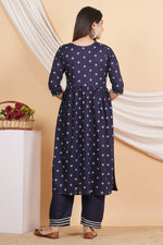 Thumbnail for House of RP Women Blue Rayon Embroidered Naira Cut Kurta, Pant & Dupatta Set - Distacart