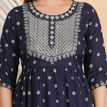 Thumbnail for House of RP Women Blue Rayon Embroidered Naira Cut Kurta, Pant & Dupatta Set - Distacart