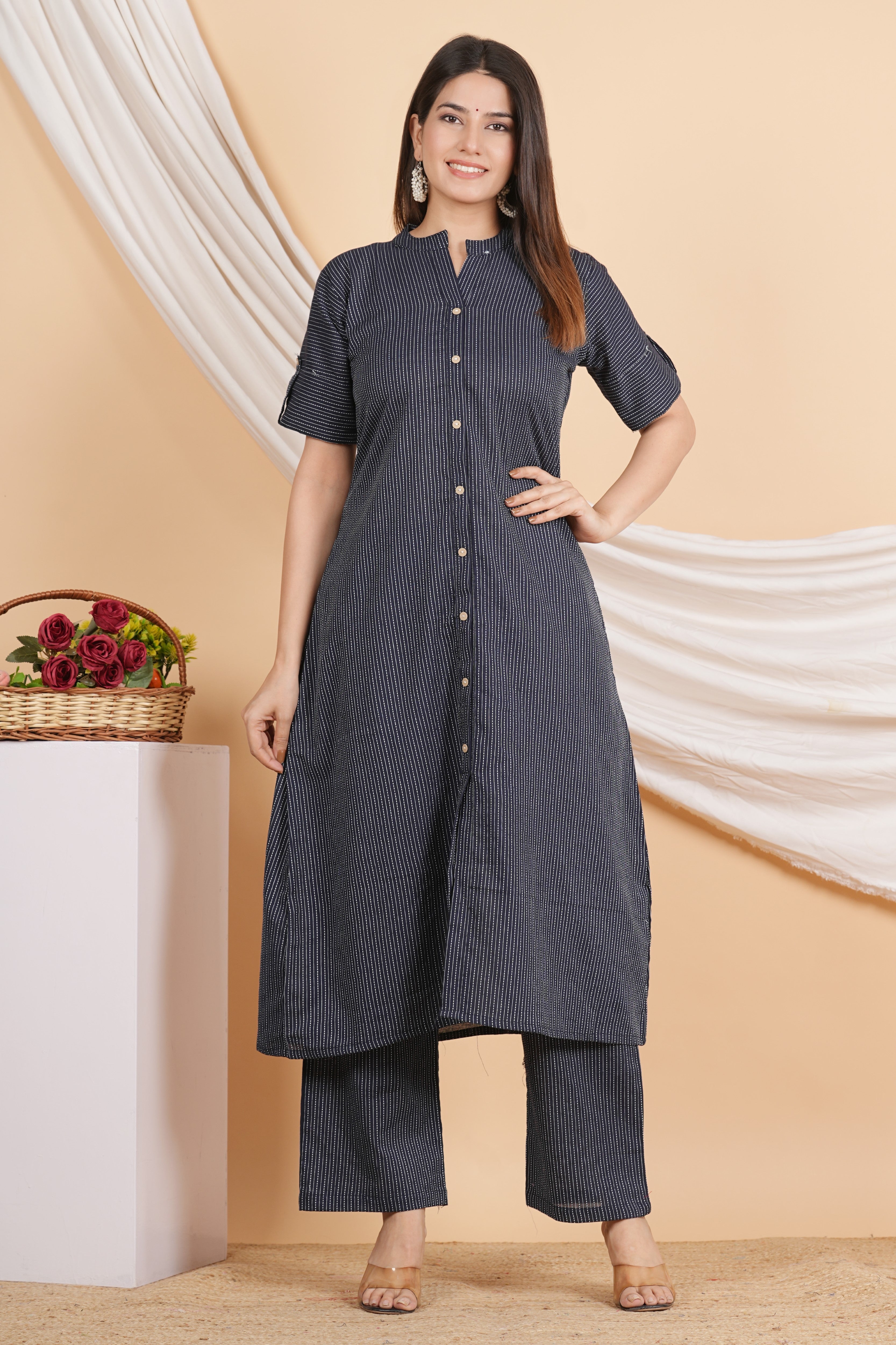 House of RP Women Black Rayon Striped Kurta & Palazzo Set - Distacart