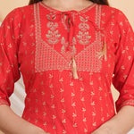 Thumbnail for House of RP Women Red Rayon Embroidered & Printed Kurta & Pant Set - Distacart