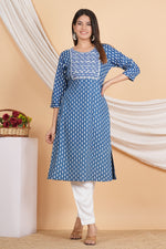 Thumbnail for House of RP Women Sky Blue Rayon Embroidered & Printed Kurta & Pant Set - Distacart