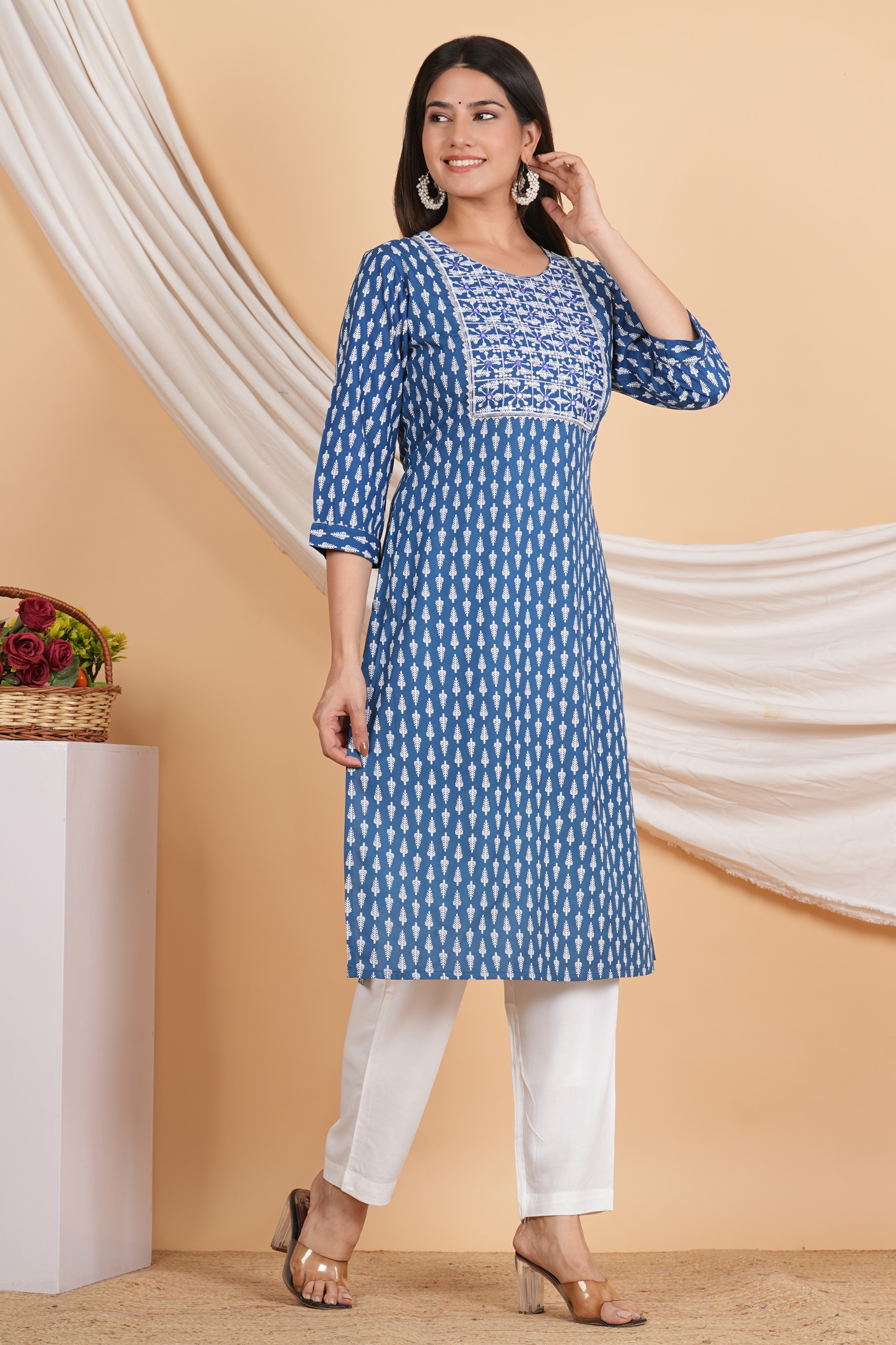 House of RP Women Sky Blue Rayon Embroidered & Printed Kurta & Pant Set - Distacart
