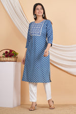 Thumbnail for House of RP Women Sky Blue Rayon Embroidered & Printed Kurta & Pant Set - Distacart
