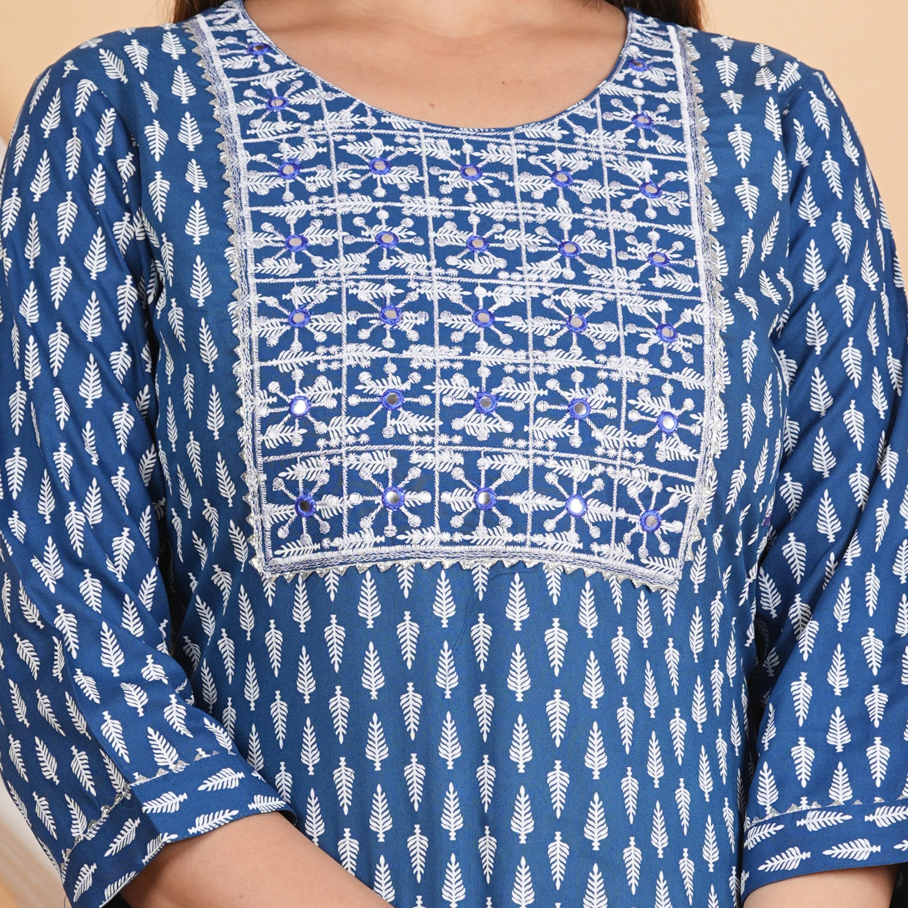 House of RP Women Sky Blue Rayon Embroidered & Printed Kurta & Pant Set - Distacart