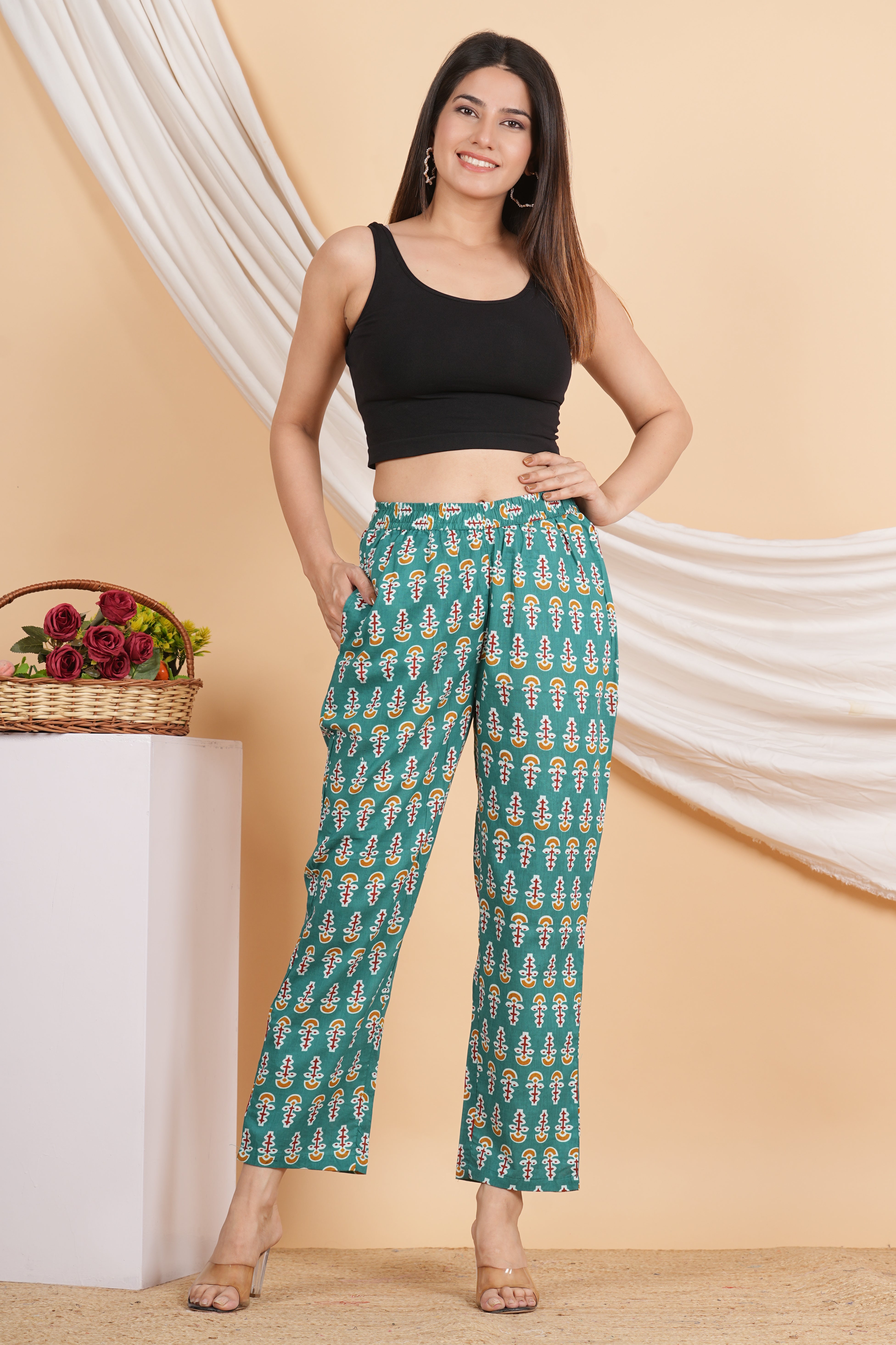 House of RP Women Green Cotton casual Trouser - Distacart