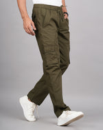 Thumbnail for House of RP Men's Cotton Green Slim Fit Solid Cargos, Casual Trousers with Cargo Pockets - Distacart