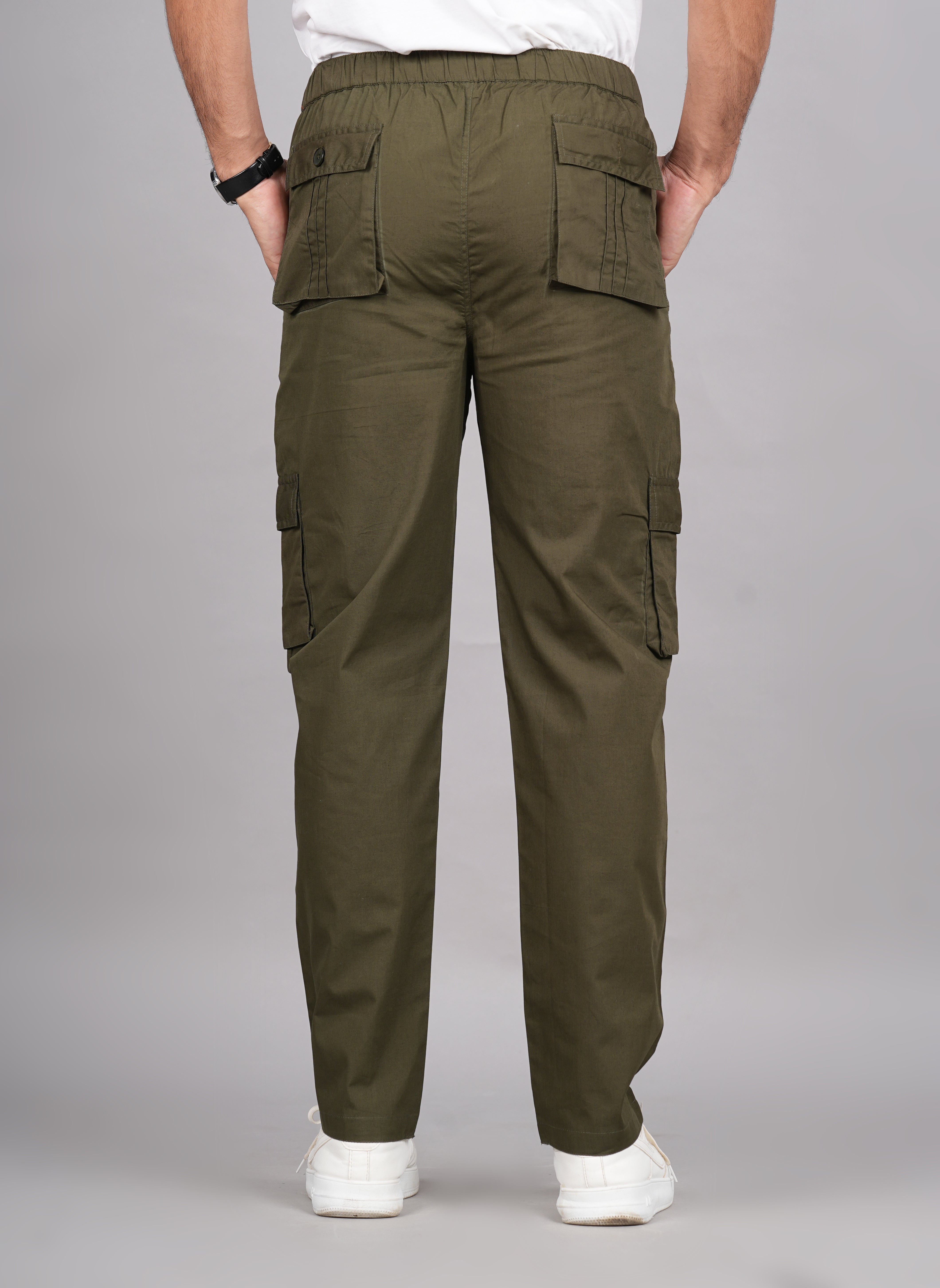 House of RP Men's Cotton Green Slim Fit Solid Cargos, Casual Trousers with Cargo Pockets - Distacart