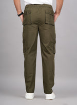 Thumbnail for House of RP Men's Cotton Green Slim Fit Solid Cargos, Casual Trousers with Cargo Pockets - Distacart