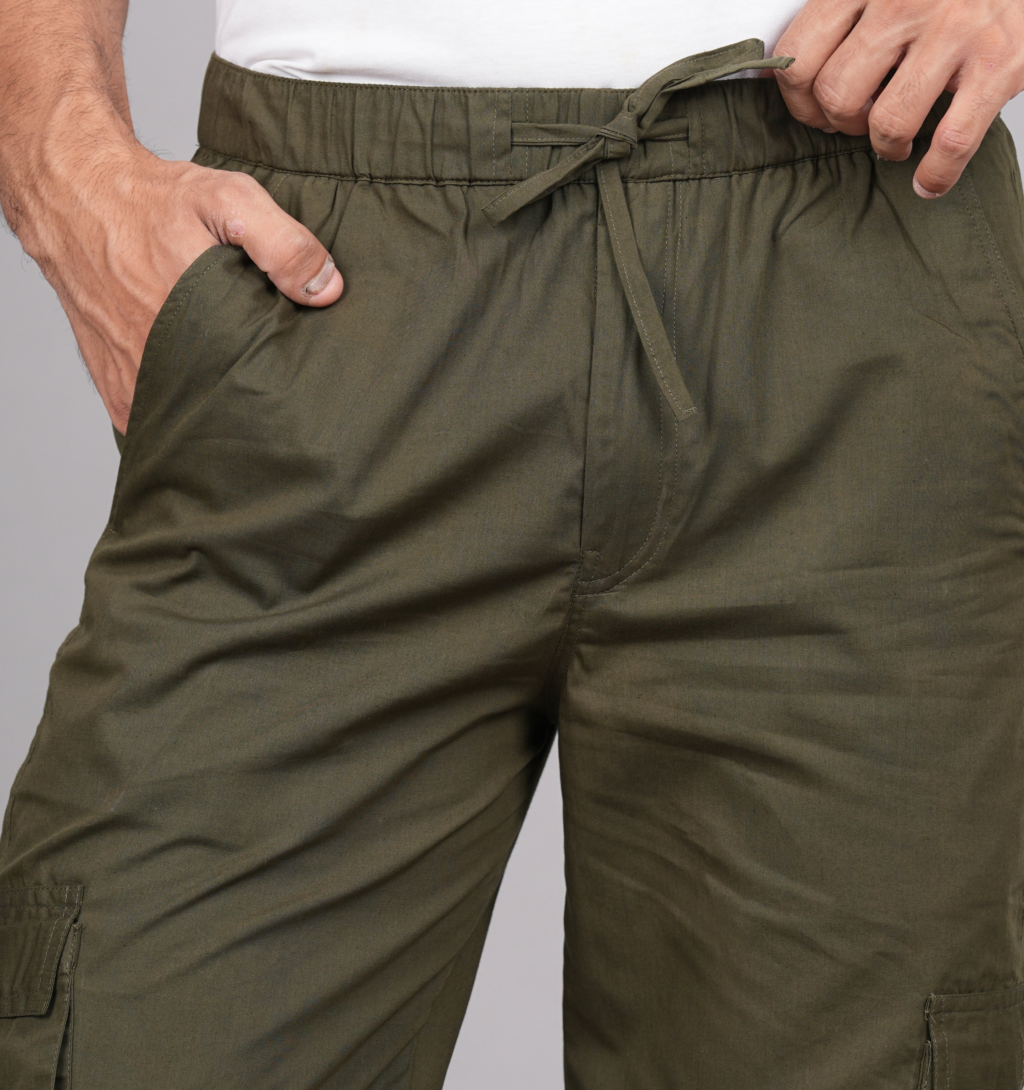 House of RP Men's Cotton Green Slim Fit Solid Cargos, Casual Trousers with Cargo Pockets - Distacart