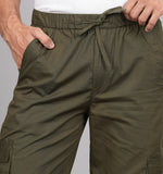 Thumbnail for House of RP Men's Cotton Green Slim Fit Solid Cargos, Casual Trousers with Cargo Pockets - Distacart