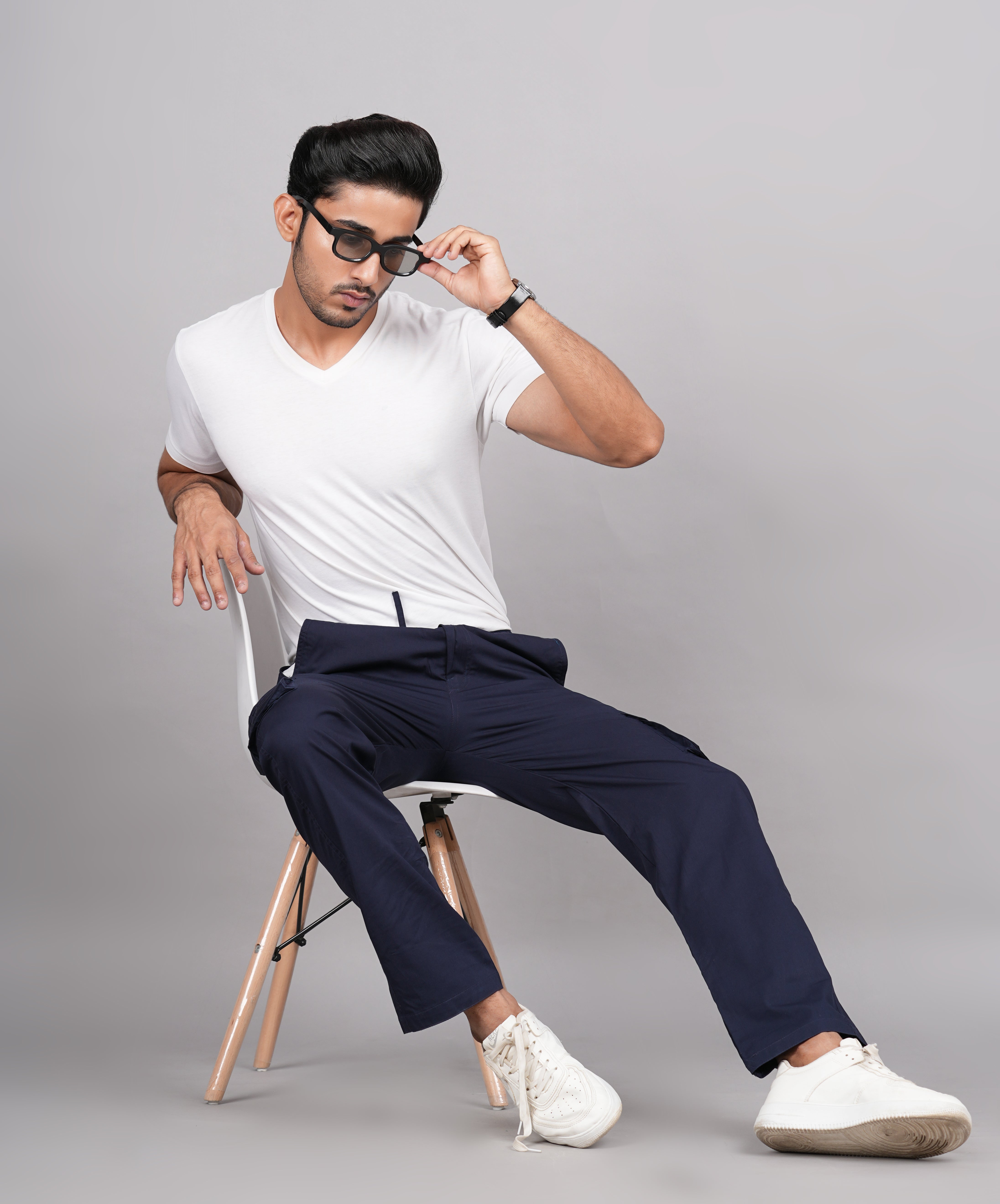 House of RP Men's Cotton Blue Slim Fit Solid Cargos, Casual Trousers with Cargo Pockets - Distacart