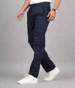 Thumbnail for House of RP Men's Cotton Blue Slim Fit Solid Cargos, Casual Trousers with Cargo Pockets - Distacart